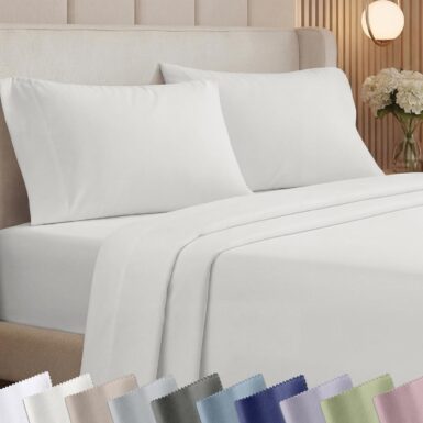 California Design Den Queen Bed Sheets Set - 1000 Thread Count Sateen, Thick and Natural 100% Cotton Sheets Queen Size, Deep Pockets, Durable Bedding Set - True Ivory