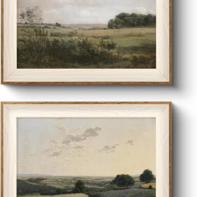 VIYYIEA Vintage Landscape Framed Wall Art 2 Set, Nature Wilderness Scenery Paintings Decor Aesthetic, 10x12 Inch Canvas Print Artwork Home Decor, Retro Farmhouse Wall Pictures for Bedroom Living Room